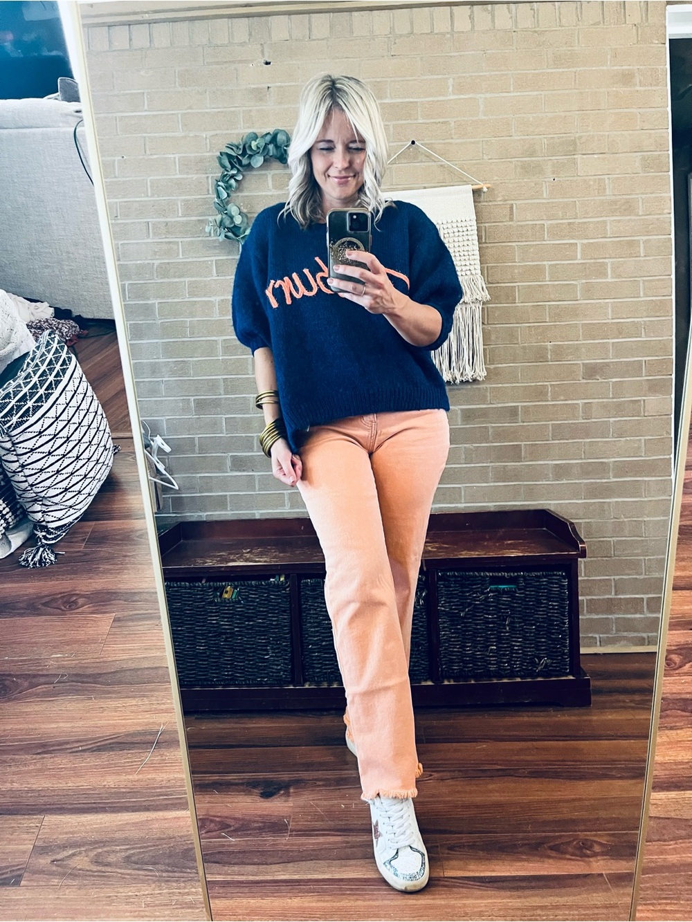 BiBi Navy Blue Knit Sweater with Orange Script